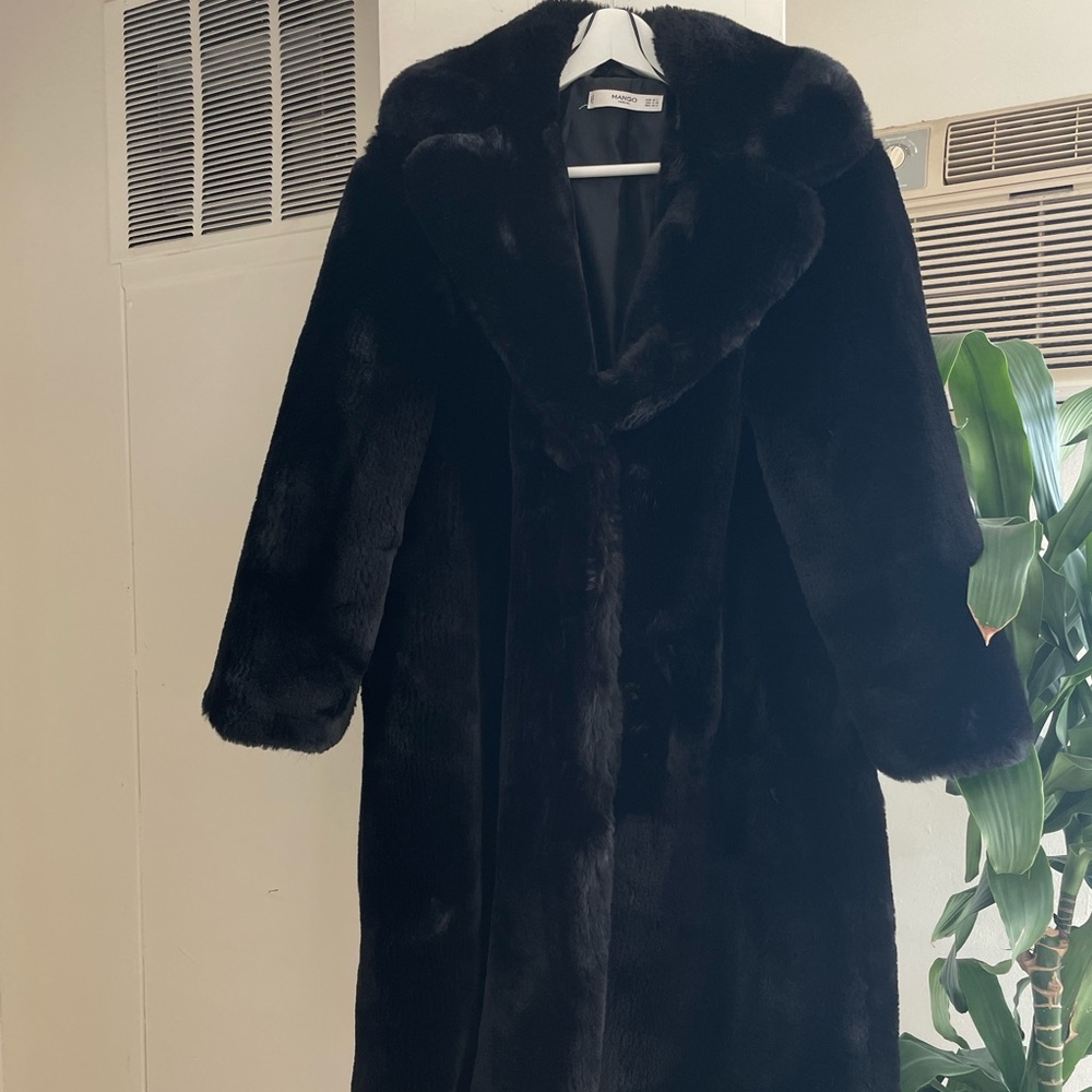 Mango black faux fur coat